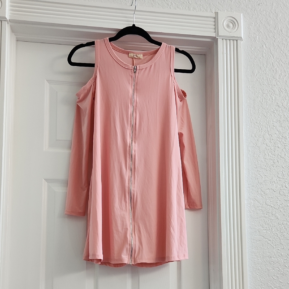 Pink Cold Shoulder Zip-Up Top